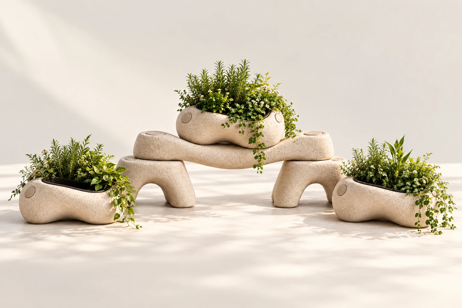 Three Stack planting bowls, two dry risers and a bridge