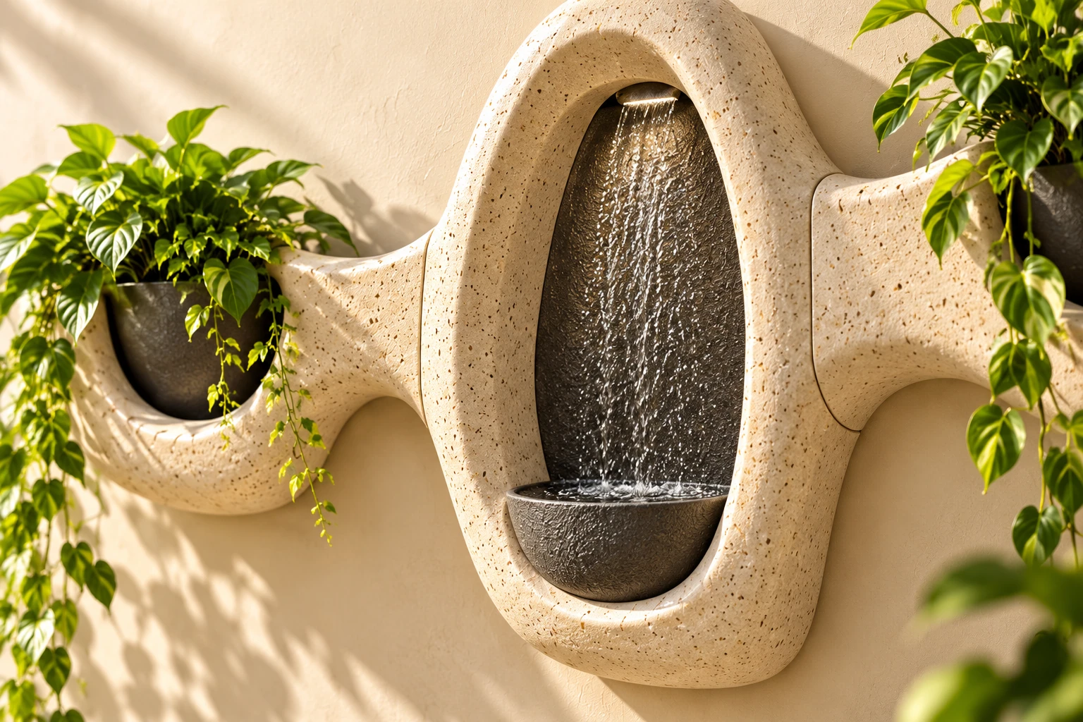 Surface Seep concept: a fine film of water inside a contained stone recess