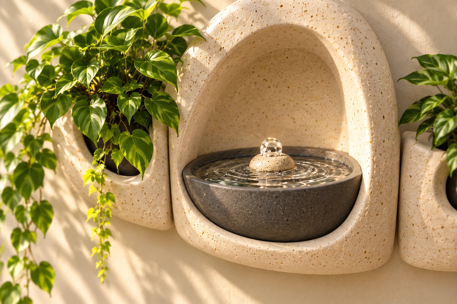 Surface Spring concept: a small bubbling bowl beside planting